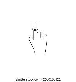finger with a pulse oximeter vector icon. oxygen saturation level icon
