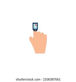 finger with a pulse oximeter vector icon. oxygen saturation level icon