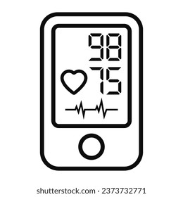 Finger pulse oximeter vector line icon on white background, home portable device for blood oxigen monitoring