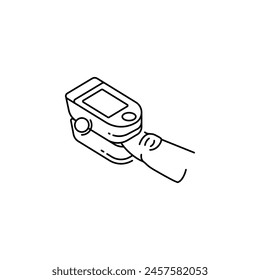 finger with a pulse oxymeter vector illustration icon. oxygen saturation level symbol with black and white colors. line style