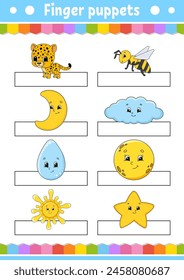 Finger puppets. Activities for kids. Cute cartoon characters. Vector illustration.