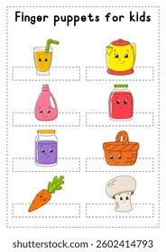 Finger puppets. Activities for kids. Cute cartoon characters. Vector illustration.