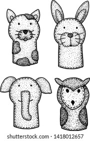 Finger puppets illustration, drawing, engraving, ink, line art, vector
