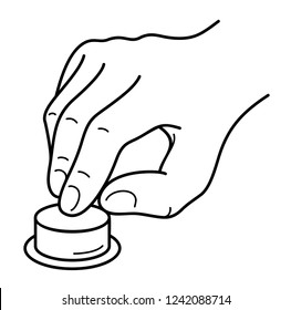 Finger push button. Vector flat outline icon illustration isolated on white background.