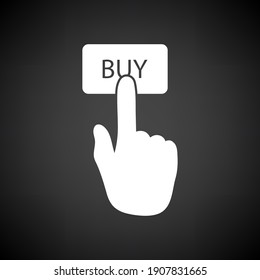 Dedo Pulse El Icono Del Botón Comprar. Blanco sobre fondo negro. Ilustración vectorial.