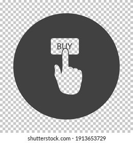 Finger Push The Buy Button Icon. Subtract Stencil Design on Tranparency Grid. Vector Illustration.
