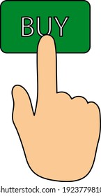 Finger Push The Buy Button Icon. Editable Outline With Color Fill Design. Vector Illustration.