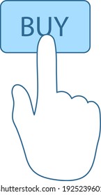Finger drücken Sie das Symbol Kaufen Taste. Einfach mit dem Design der blauen Füllung übereinstimmen. Vektorgrafik.