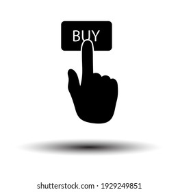 Finger Push The Buy Button Icon. Black on White Background With Shadow. Vector Illustration.
