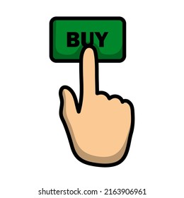 Finger Push The Buy Button Icon. Editable Bold Outline With Color Fill Design. Vector Illustration.