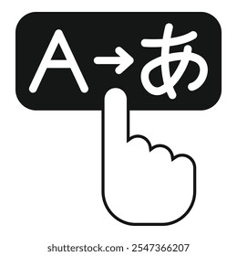 Finger is pushing a button on a digital screen to select the japanese language
