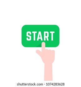 finger pushing green start button. simple cartoon style trend modern logo graphic design isolated on white background. concept of fast launching a new business or beginning of work in office