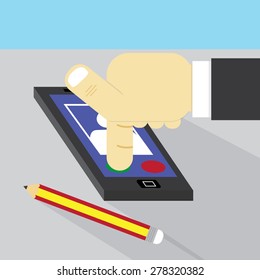 finger pushing mobile phone