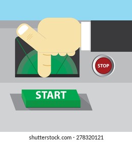 finger pushing start button