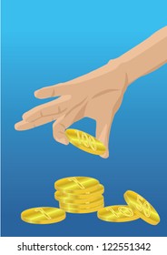 Finger put coin on coin stack