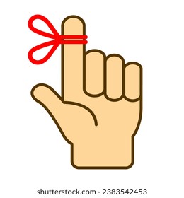 Finger with red string, don't forget vector symbol isolated on white background