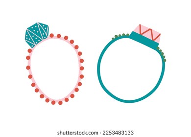 Finger Ring as Jewellery with Gemstones Vector Set