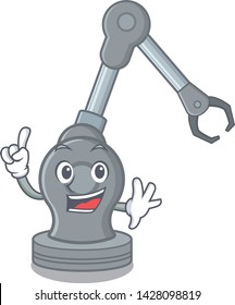 Finger robotic arm machine above cartoon chair