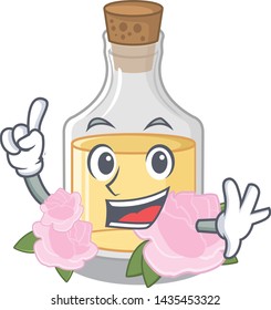Finger rose oil poured in cartoon bottle