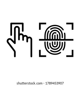Finger scan with fingerprint. Line vector. Isolate on white background.
