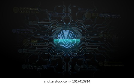 Finger Scan in Futuristic Style. Biometric id with Futuristic HUD Interface. Fingerprint Scanning Technology Concept Illustration. Identification System Scanning.