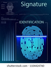 Finger Scan in Futuristic Style. Biometric id with Futuristic HUD Interface. Fingerprint Scanning Technology Concept Illustration. Identification System Scanning.