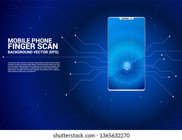 Finger scan icon on mobile phone screen. Background concept for security and privacy technology on network