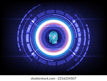 Finger scan touch display, security control control electronic technology futuristic security graphic design, vector illustration