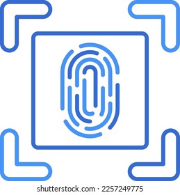 Finger scanner technology icon with blue duotone style. Computing, diagram, download, file, folder, graph, laptop . Vector illustration