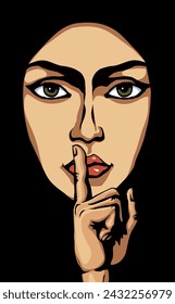 The finger shows quietly. Vector drawing