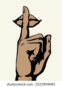 The finger shows quietly. Vector drawing