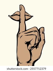 The finger shows quietly. Vector drawing