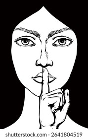 The finger shows quietly. Vector drawing