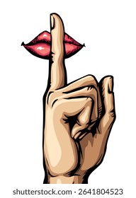 The finger shows quietly. Vector drawing