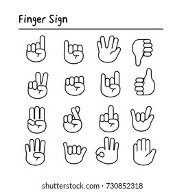 Finger Sign, black. Set of language hand icon. Hands gestures.