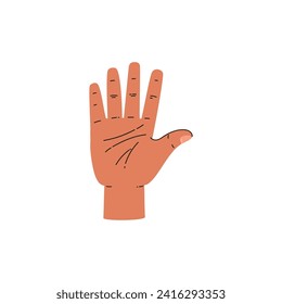 Finger sign five 5 number. Communication gesture, count infographic. Hand gesture number. Human palm and fingers show fifth odd number vector cartoon illustration isolated on white