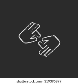 Finger, sign language hand drawn in chalk on a blackboard vector white icon isolated on a black background.
