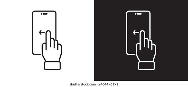 Finger slides the smartphone menu, Finger touch smartphone gesture icon. Modern outline style icons. Hand touch gesture vector illustration on black and white background.