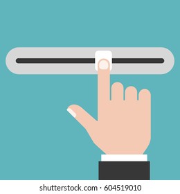 Finger sliding the slider button, flat design