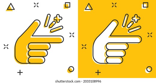 Finger snap icon in comic style. Fingers expression vector cartoon illustration pictogram. Snap gesture business concept splash effect.