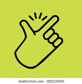 Finger Snapping Hand Gesture Minimal Flat Line Outline Stroke Icon Pictogram with yellow background