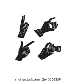 Finger snapping icon set in black colors on white background