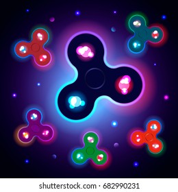 Finger spinner glows in the dark. vector illustration