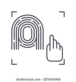 Fingersprint-Symbol, lineare einzelne Illustration, dünne Linie, Webdesign-Zeichen, Umrisssymbol mit bearbeitbarem Strich auf weißem Hintergrund.