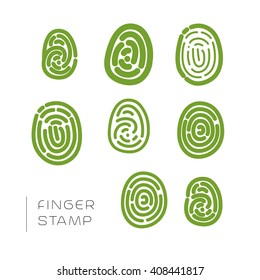 Finger stamp vector outline set. Flat eco product. Ecological cosmetic sign. Medicine, dermatologie. Natural product line. Nature certificate quality. Eco symbol. Natural cosmetics. Eco friendly logo.