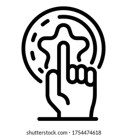 Finger and star icon. Outline finger and star vector icon for web design isolated on white background