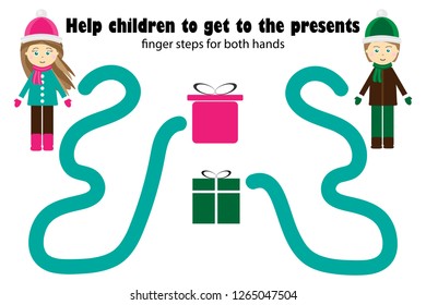Finger steps for both hand, help children to get to present, simultaneous development of the right and left hemispheres of the brain, preschool worksheet activity for kids, task for children, vector