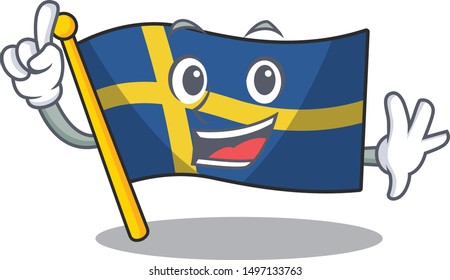 Finger swede flags flutter on character pole