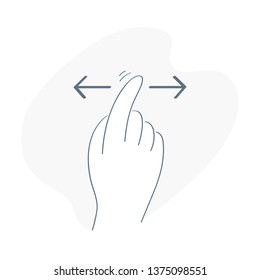 Finger swipe icon illustration vector symbol. Swipe by hand, selection, choice, ui element with lest and right arrows. Thin line vector illustration.