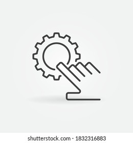 Finger Tap or Click on Gear linear vector concept icon or logo element